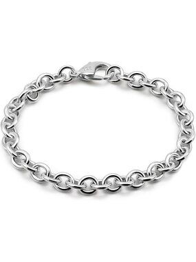 925 Sterling Silver Classic Round Cable Link Bracelet for Women & Men, Gold